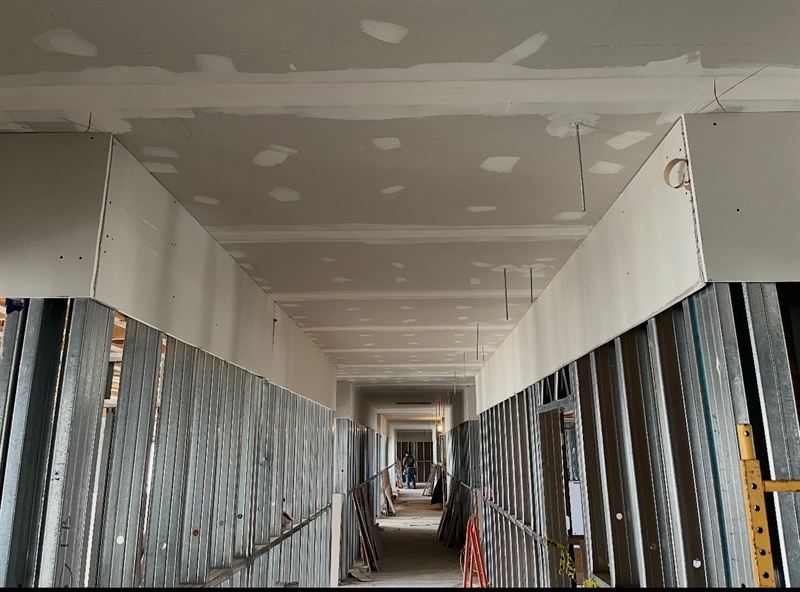 Corridor bulkhead boarded and taped